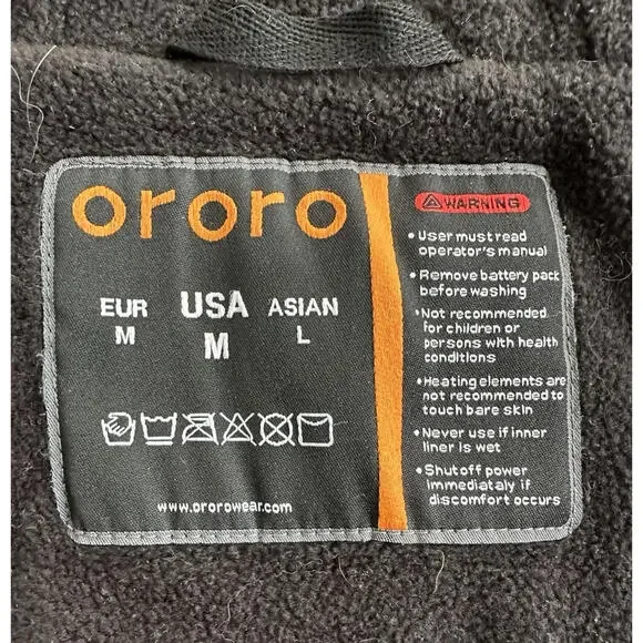 ORORO Heated Fleece Full Zip Hoodie Mens M Black Sweatshirt No Battery EUC - Picture 5 of 8